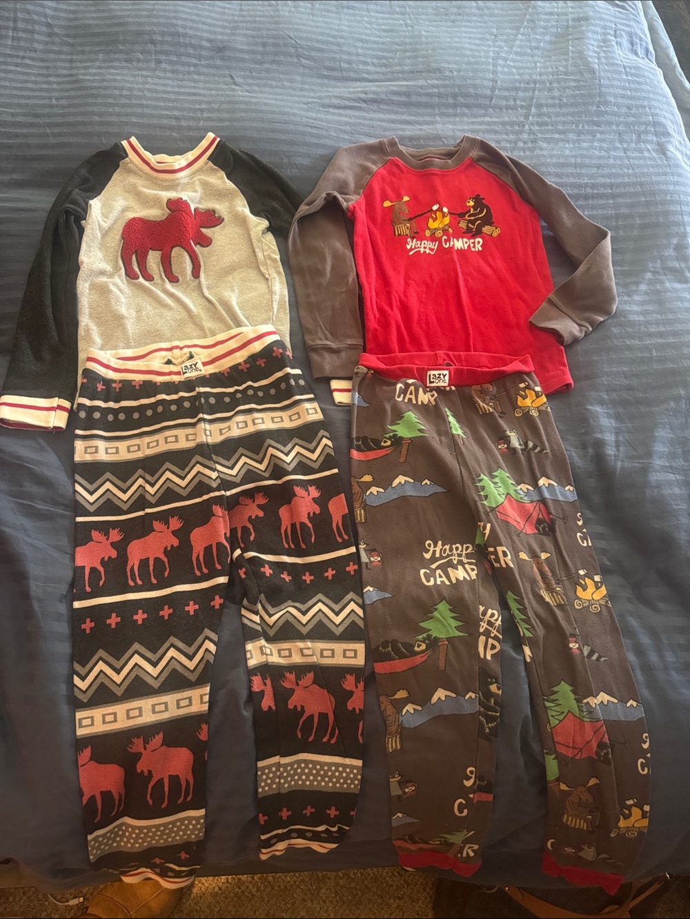 Lazy One Kids Woodland Moose & Happy Camper Pajama Set - Red, Brown, Cream